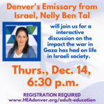 Nelly Ben Tal - Denvers ShlichaEmissary from Israel Thursday December 14 630 p.m.